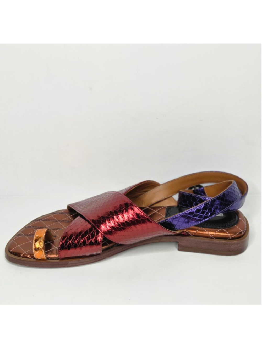 Etro Ayers Metallic Snake Sandals Size 38 US 8 Toe Cross Over Strap Ankle Wrap - Picture 8 of 14